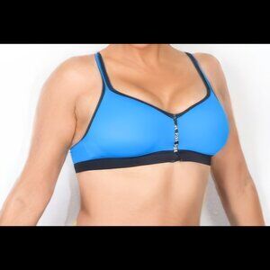 Victoria's Secret PINK Ultimate Push Up Sports Bra Size M Blue/Black Zip Front